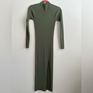 Turtleneck long sleeve maxi dress with front slit